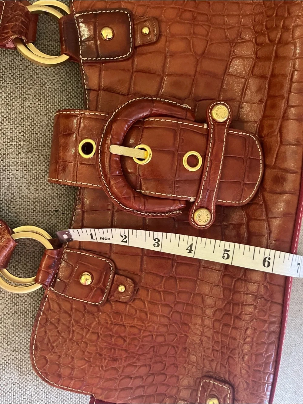 Brown Burgundy Y2K Croc-Embossed Shoulder Bag with Large Buckle - Women Bags